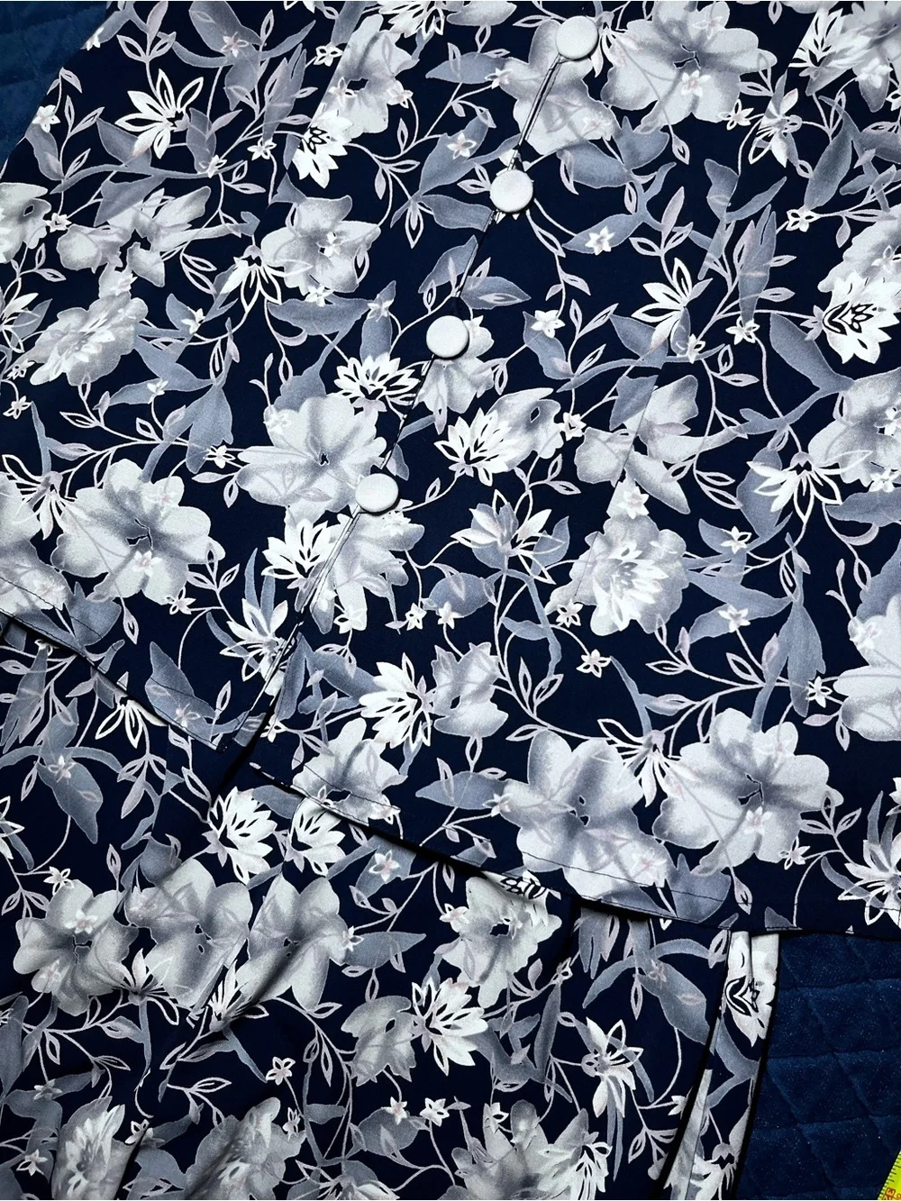 Women's Blue & White Floral Two Piece Set - Button Down Shirt + Loose Fit Pants